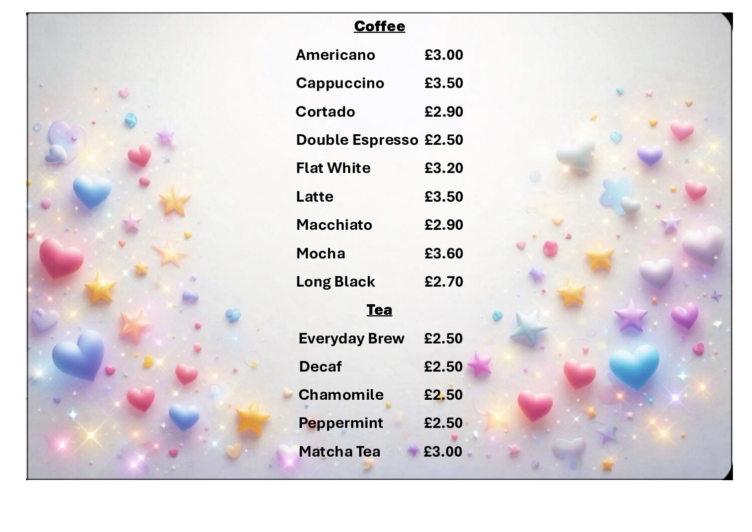 A-board hearts and stars pricelist 1