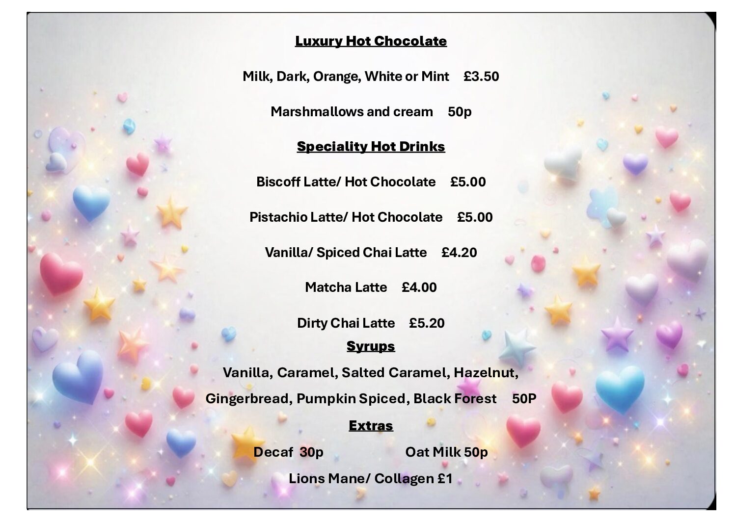 A-board hearts and stars pricelist 2
